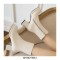 Round Toe Chunky Heels Side Zipper AnkleHighs Boots - Beige