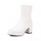 Round Toe Chunky Heels Side Zipper AnkleHighs Boots - White