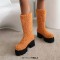 Round Toe Chunky Heels Platforms Knee Highs Mid Calf Warm Fluffy Booties with Side Zipper - Orange