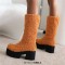Round Toe Chunky Heels Platforms Knee Highs Mid Calf Warm Fluffy Booties with Side Zipper - Orange