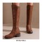 Round Toe Knee Highs Vintage Braid Decorated Biker Rider Side Zipper Equestrian Boots - Auburn