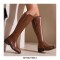 Round Toe Knee Highs Vintage Braid Decorated Biker Rider Side Zipper Equestrian Boots - Auburn