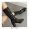 Round Toe Chunky Heels Side Zipper KneeHigh Rain Boots - Black