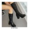 Round Toe Chunky Heels Side Zipper KneeHigh Rain Boots - Black