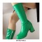 Round Toe Chunky Heels Side Zipper KneeHigh Rain Boots - Green