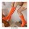 Round Toe Chunky Heels Side Zipper KneeHigh Rain Boots - Red