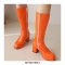 Round Toe Chunky Heels Side Zipper KneeHigh Rain Boots - Orange