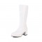 Round Toe Chunky Heels Side Zipper KneeHigh Rain Boots - White