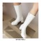 Round Toe Chunky Heels Side Zipper KneeHigh Rain Boots - White