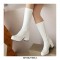 Round Toe Chunky Heels Side Zipper KneeHigh Rain Boots - White