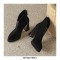 Round Toe Chunky Heels Suede Boots with Back Zipper - Black