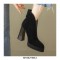 Round Toe Chunky Heels Suede Boots with Back Zipper - Black