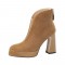 Round Toe Chunky Heels Suede Boots with Back Zipper - Brown