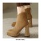 Round Toe Chunky Heels Suede Boots with Back Zipper - Brown