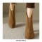 Round Toe Chunky Heels Suede Boots with Back Zipper - Brown