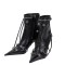 Pointed Toe Stiletto Heels Vintage Gothic Metal Buckle Zipper Ankle High Boots - Black