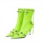 Pointed Toe Stiletto Heels Vintage Gothic Metal Buckle Zipper Ankle High Boots - Green