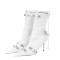 Pointed Toe Stiletto Heels Vintage Gothic Metal Buckle Zipper Ankle High Boots - White