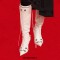 Pointed Toe Stiletto Heels Vintage Gothic Metal Buckle Zipper Knee High Boots - White