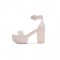 Peep Toe Chunky Heels Ankle Buckle Straps Platforms Dorsay Sandals - Apricot