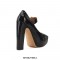 Square Toe Chunky Heels Platforms Matte Mary Janes Pumps - Black 