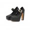 Square Toe Chunky Heels Platforms Matte Mary Janes Pumps - Black 