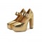 Square Toe Chunky Heels Platforms Crocodile Pattern Mary Janes Pumps - Gold