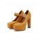 Square Toe Chunky Heels Platforms Crocodile Pattern Mary Janes Pumps - Yellow
