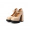 Square Toe Chunky Heels Platforms Mary Janes Pumps - Apricot