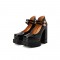 Square Toe Chunky Heels Platforms Mary Janes Pumps - Black