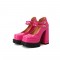 Square Toe Chunky Heels Platforms Mary Janes Pumps - Rose Red