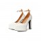 Pointed Toe Chunky Block Heels Platforms Ankle Buckle Straps Pumps - White