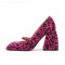 Square Toe Chunky Heels Mary Janes Leopard Shoes - Rose Red