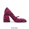 Square Toe Chunky Heels Mary Janes Leopard Shoes - Rose Red