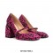 Square Toe Chunky Heels Mary Janes Leopard Shoes - Rose Red