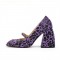 Square Toe Chunky Heels Mary Janes Leopard Shoes - Purple