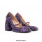 Square Toe Chunky Heels Mary Janes Leopard Shoes - Purple