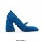 Square Toe Chunky Heels Mary Janes Leopard Shoes - Blue