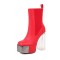 Square Toe Chunky Transparent Heels Gothic Punk Style Platforms Martin Boots - Red