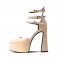 Pointed Toe Chunky Heels Platforms Ankle Buckle Straps Dorsay Pumps - Apricot