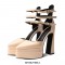 Pointed Toe Chunky Heels Platforms Ankle Buckle Straps Dorsay Pumps - Apricot
