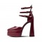 Pointed Toe Chunky Heels Platforms Ankle Buckle Straps Dorsay Pumps - Burgundy