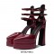Pointed Toe Chunky Heels Platforms Ankle Buckle Straps Dorsay Pumps - Burgundy