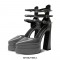 Pointed Toe Chunky Heels Platforms Ankle Buckle Straps Dorsay Pumps - Gray