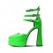 Pointed Toe Chunky Heels Platforms Ankle Buckle Straps Dorsay Pumps - Green