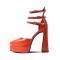 Pointed Toe Chunky Heels Platforms Ankle Buckle Straps Dorsay Pumps - Orange
