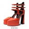 Pointed Toe Chunky Heels Platforms Ankle Buckle Straps Dorsay Pumps - Orange