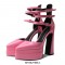 Pointed Toe Chunky Heels Platforms Ankle Buckle Straps Dorsay Pumps - Pink