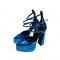 Pointed Toe Chunky Heels Platforms Ankle Buckle Straps Metallic Dorsay Pumps - Blue