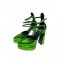 Pointed Toe Chunky Heels Platforms Ankle Buckle Straps Metallic Dorsay Pumps - Green